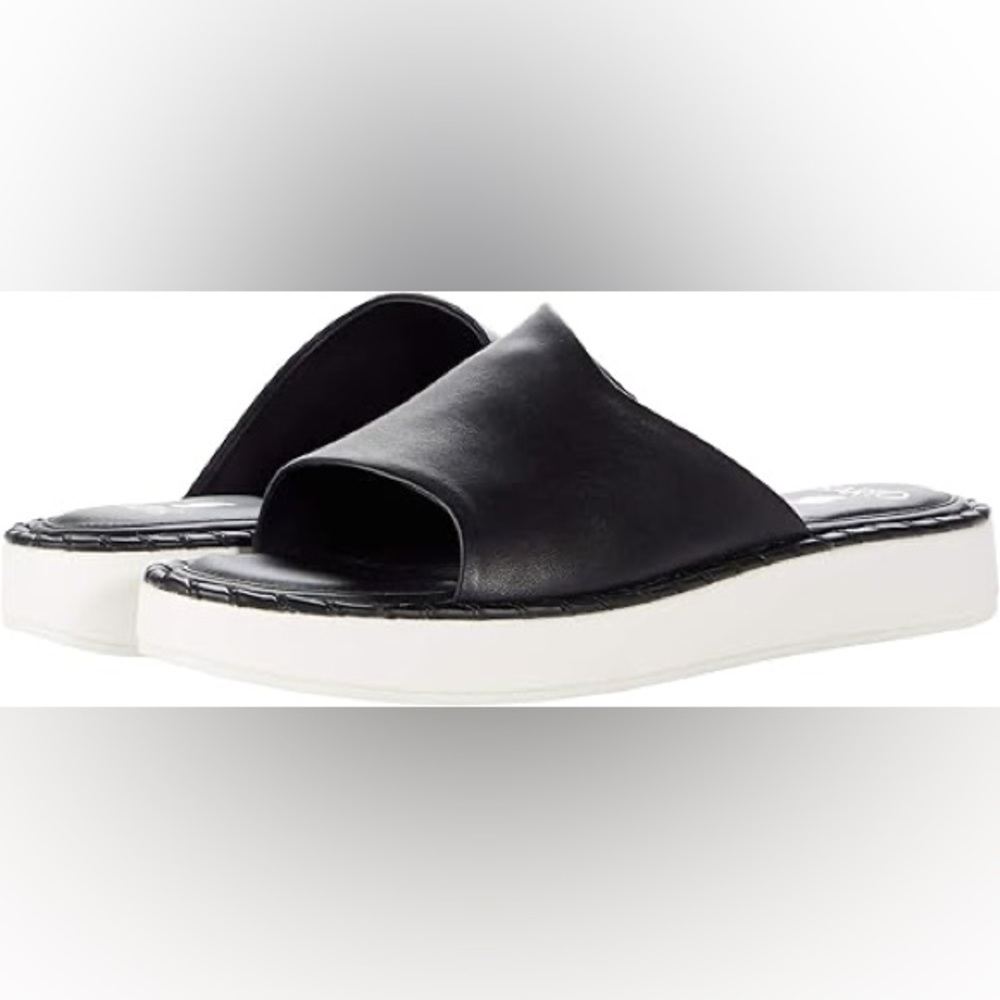 FRANCO SARTO Women’s Black Orelia Leather Platform Slip on Slide Sandals NEW 9